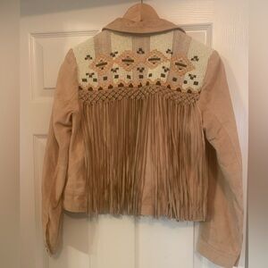 Western Zara Woman Tan Goat Leather Beaded & Fringed Jacket - M